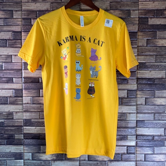 NWT Womens Gold Kharma is A Cat T Shirt Medium Bella Canvas - Picture 1 of 7